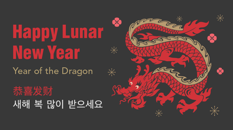 Happy lunar new year text with a dragon